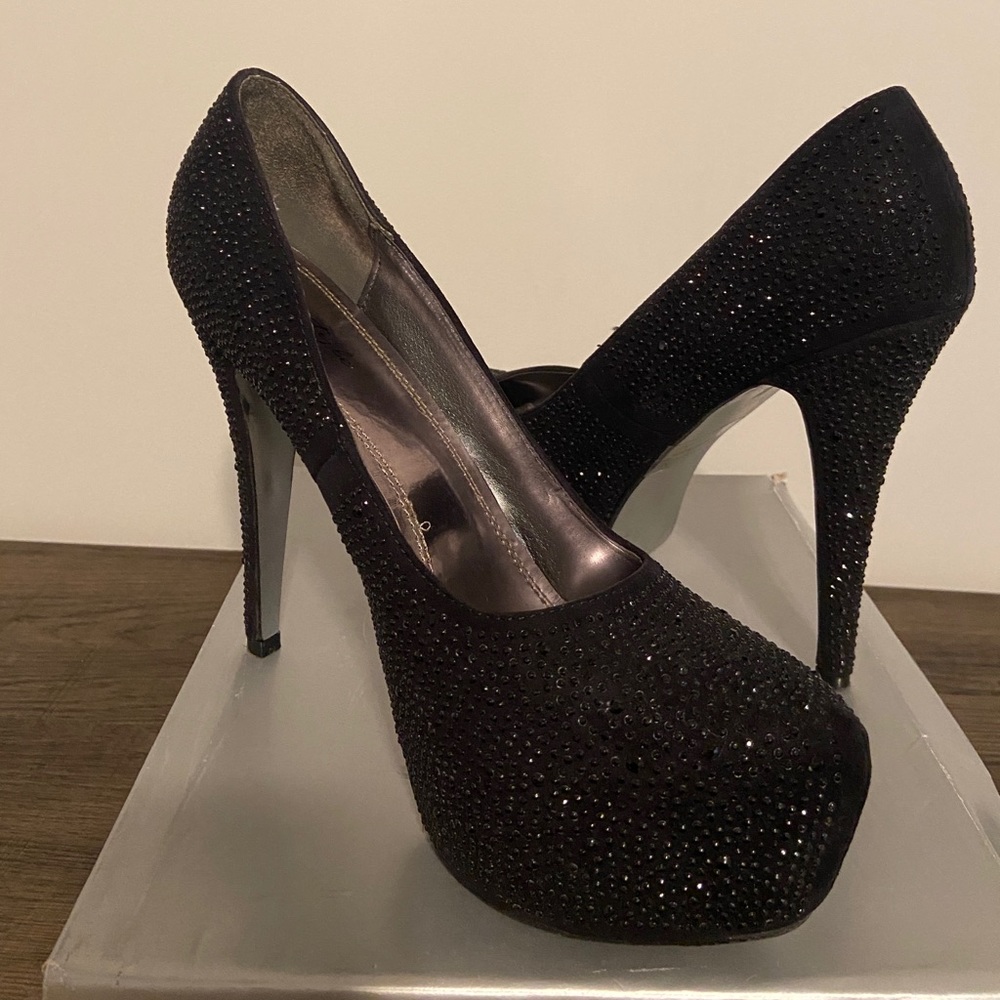 Size 11, Black Bling Heels, Like New, Barely Worn, 5 inch heels